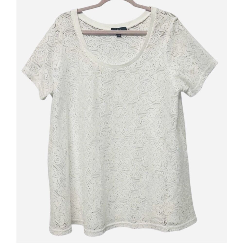 Ellos‎ White Lace Short Sleeve Swim Cover or Summer Blouse Size Large Shirt